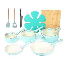 HAWOK Kitchen Ceramic Non-stick coating Induction Cookware Sets - 15 Piece pressed Aluminum Pots and Frying Sauce Pans Set with BAKELITE Handles