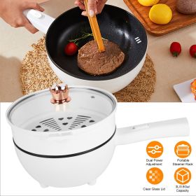 Electric Hot Pot Non-Stick Frying Pan Portable Rapid Noodles Cooker with Long Handle Steamer Spatula Dual Power Control Overheat Dry-Boil Protect