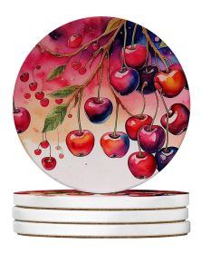 Colorful Cherries Large Sandstone Coasters Pack of 4 Absorbent Round Coasters Decor Gifts for Men or Women, 4 in, Multicolor